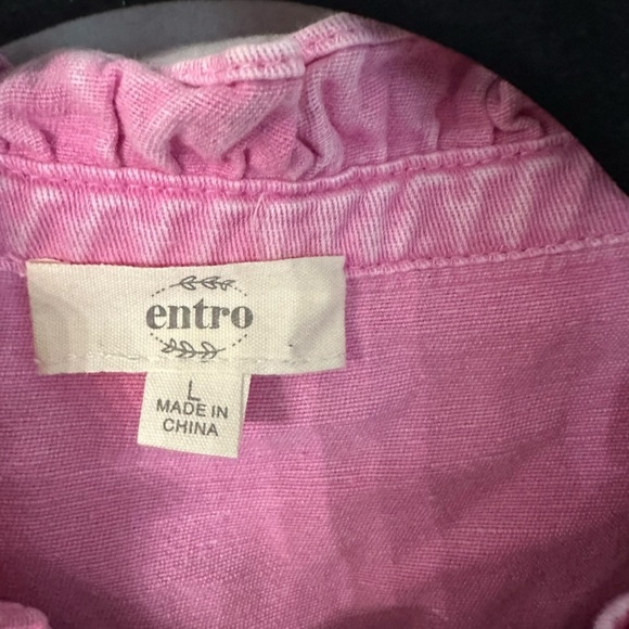 Entro Women’s Pink Sleeveless Ruffle Trim Button Front Denim Top Sz L GUC - Picture 3 of 9